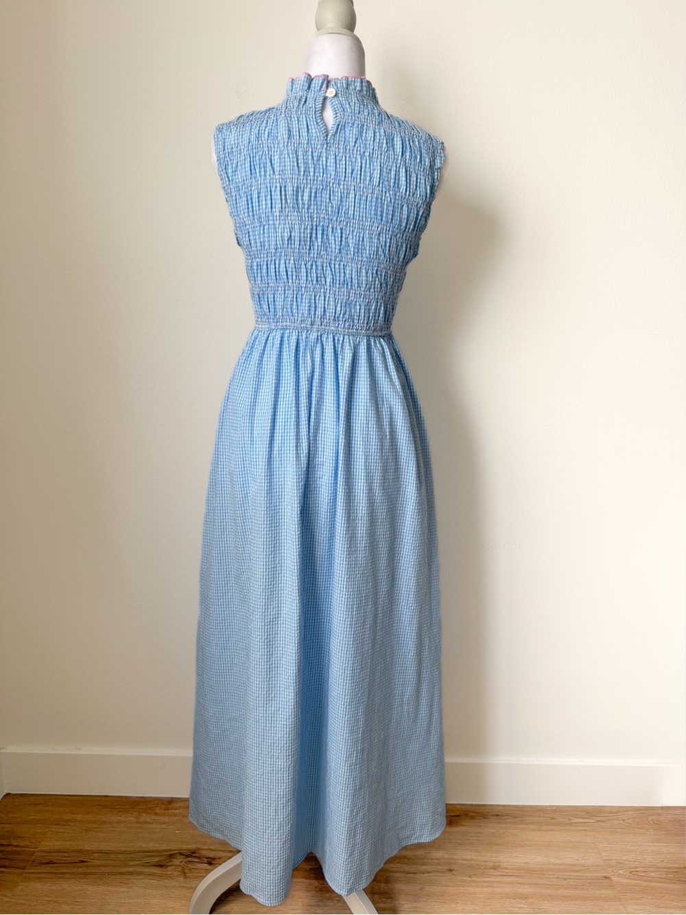Petal & Pup Blue White Gingham Smocked Maxi Dress Pockets NWT XS - Picture 4 of 9